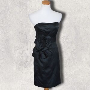 Whbm Black Cocktail Mini With Flower Cinch On Side Strapless SIZE: 0